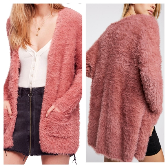 Free People Dusty Rose Faux Fur Cardigan - Picture 8 of 8